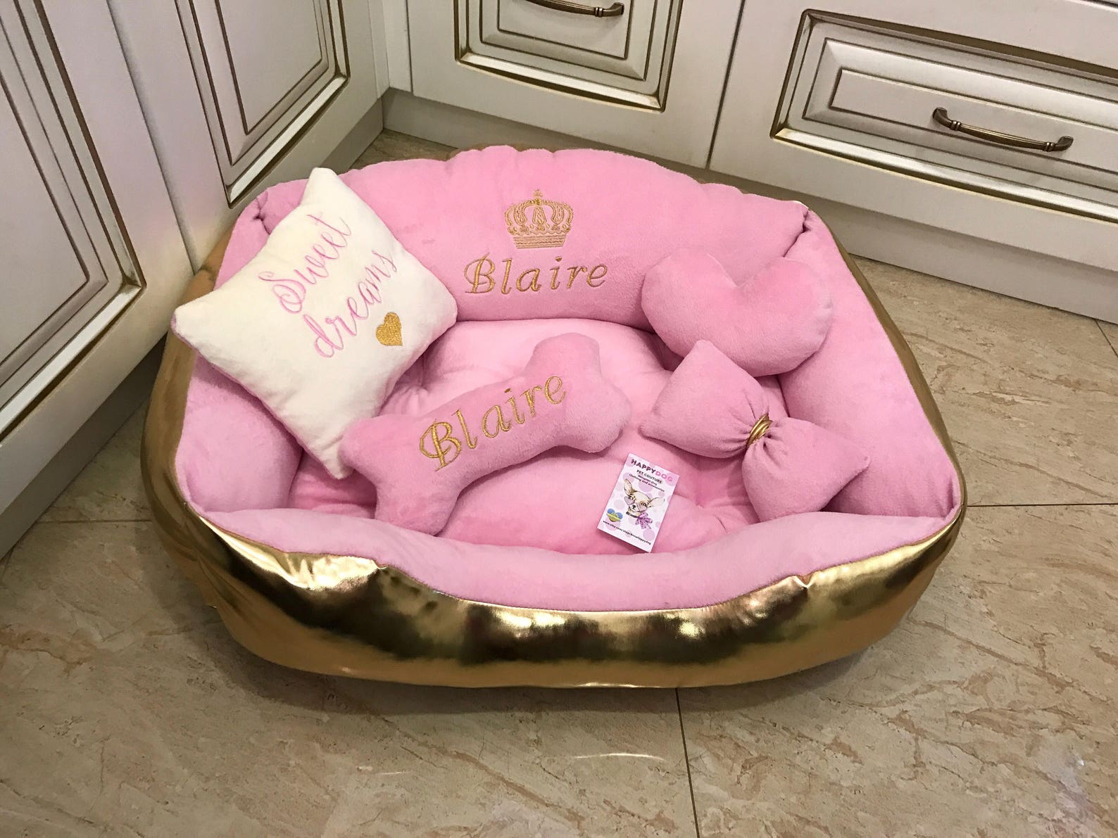Pink and Golden Princess Dog Bed Designer Dog Bed Baby Pink Etsy