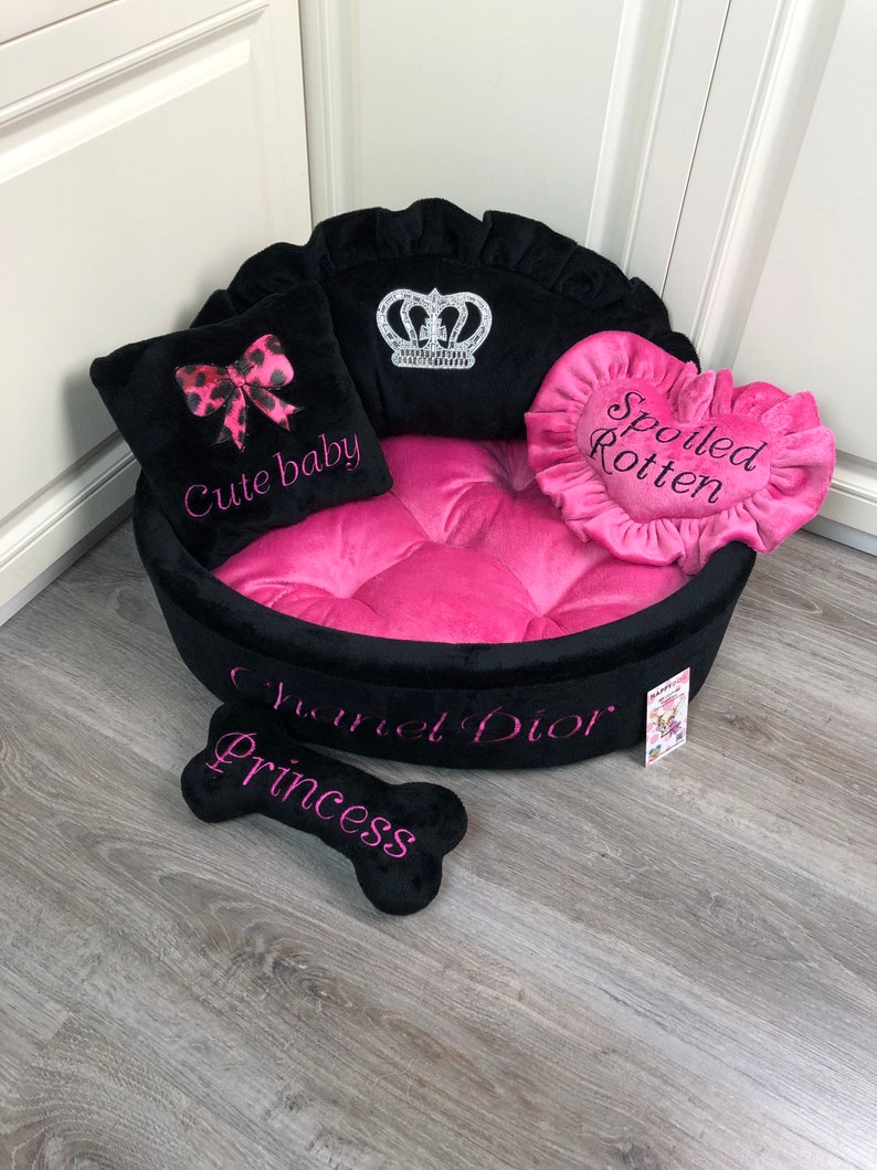 Black and Pink Personalized Dog Bed Designer Pet Bed Cat Bed Etsy