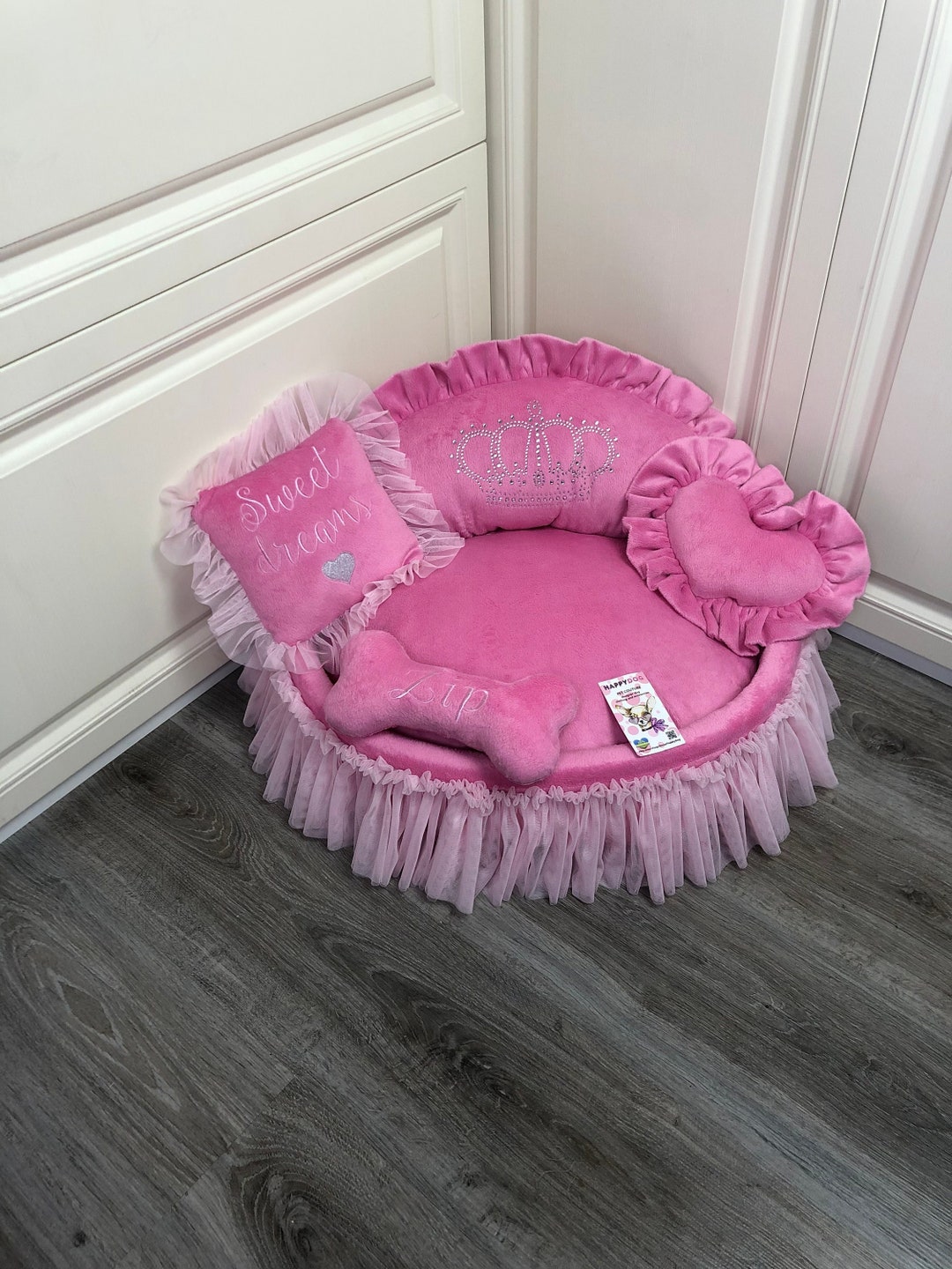 Pink Princess Dog Bed Designer Pet Bed Luxury Puppy Bed Dog Etsy