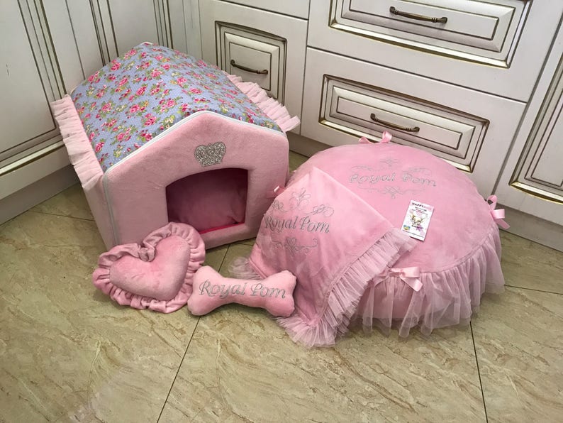 Baby Pink Dog Bed With Tulle and Bows Cat Bed Designer Dog Bed Etsy Canada