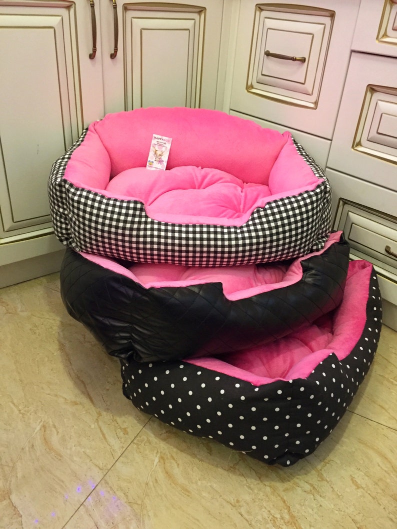 Pink and Black Polka Dot Dog House Personalized Puppy Bed Etsy