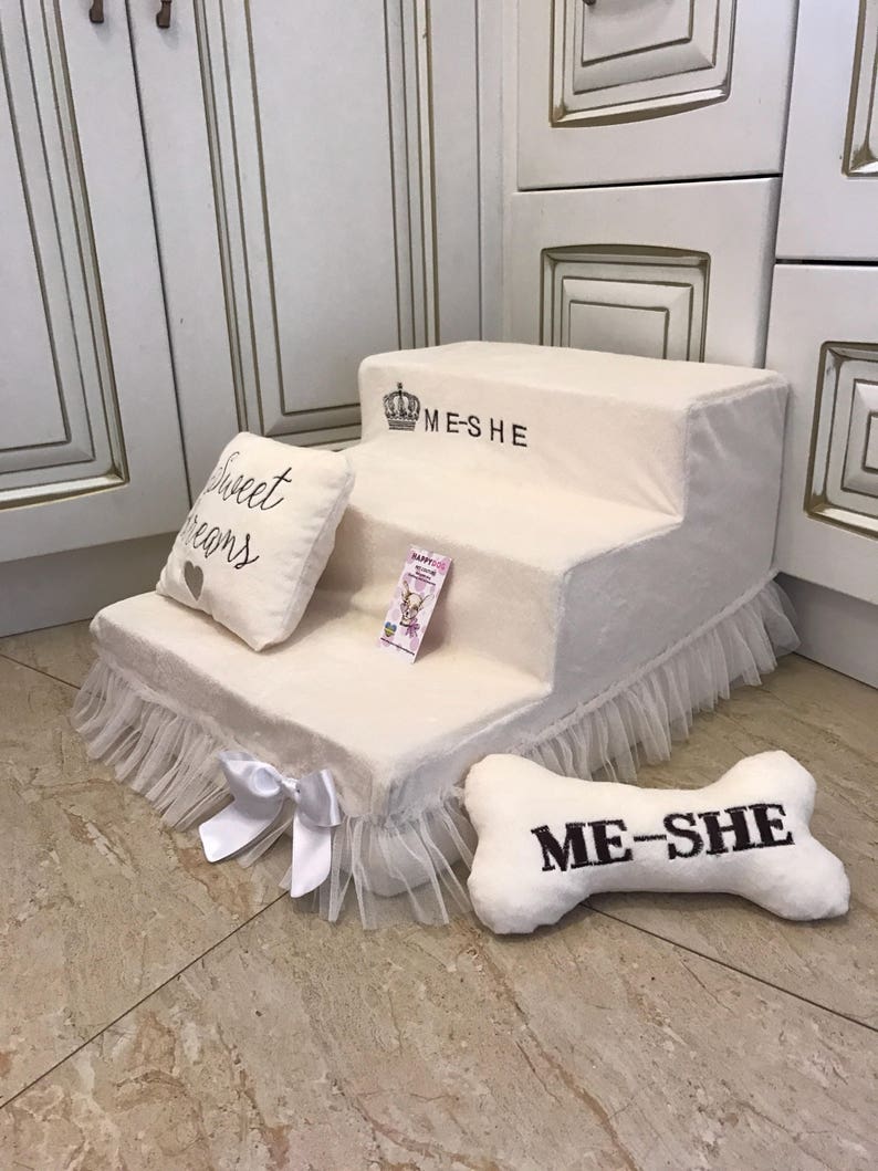 Ivory set of pet house and stairs Princess dog bed Designer Etsy