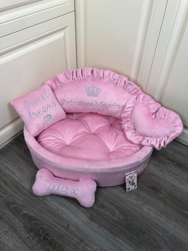 Baby pink princess dog bed with silver embroidery Luxury Etsy