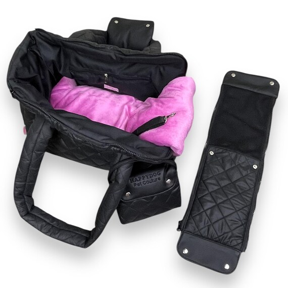 タグ付き新品 犬の黒いキルティングキャリーバッグ 黒のキルティング犬