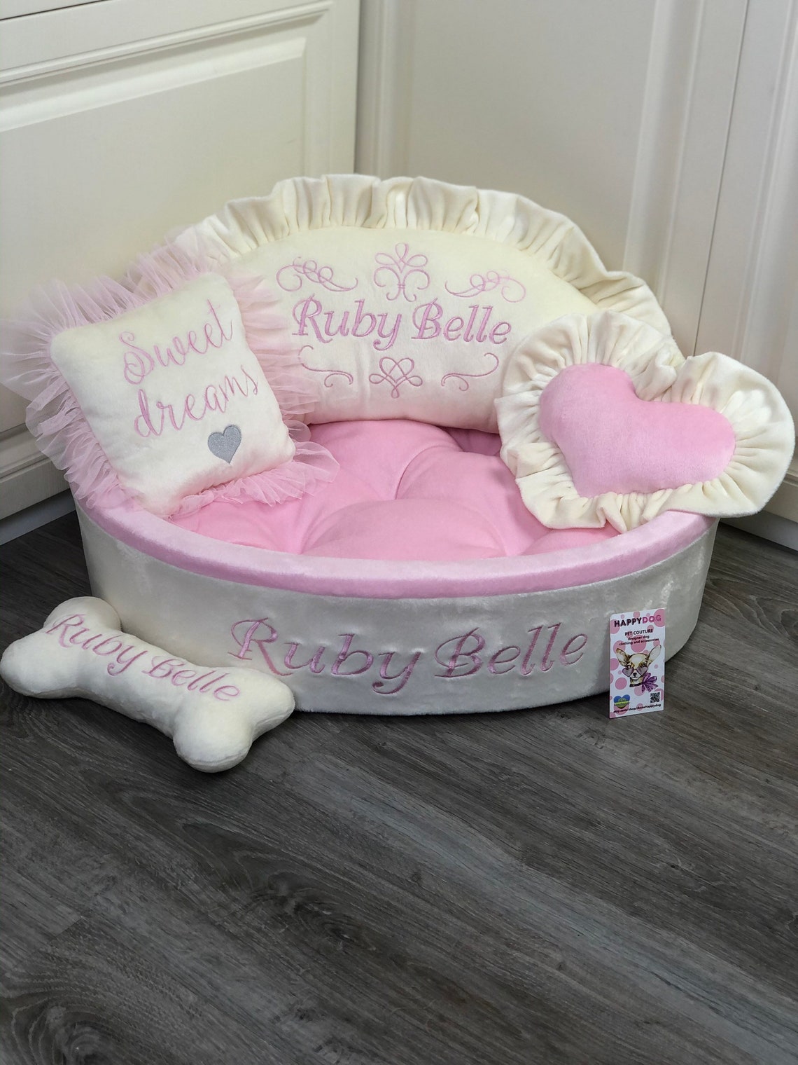 Cream and Baby Pink Bespoke Dog Bed Personalized Puppy Bed Etsy Israel