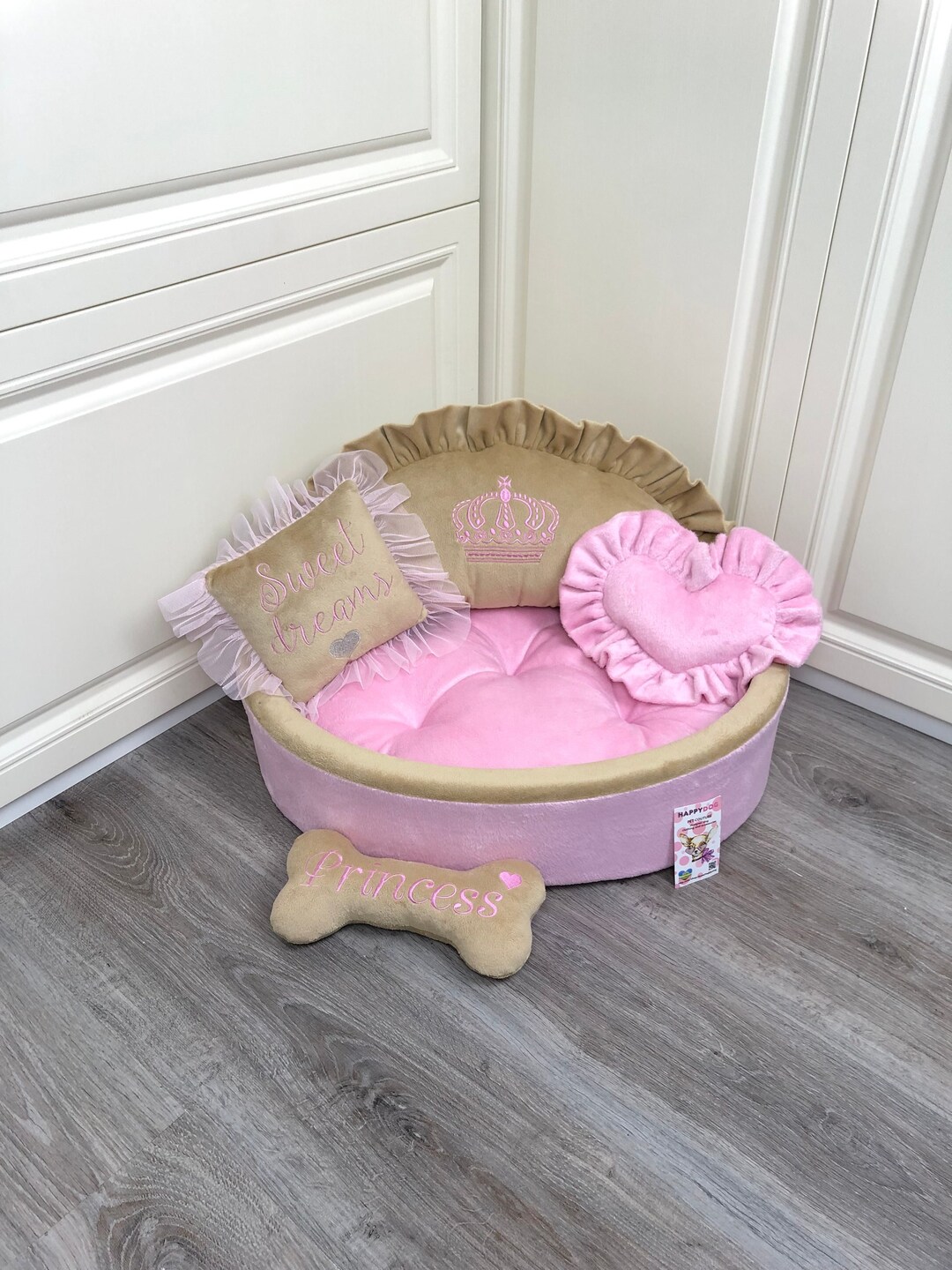 Beige and Baby Pink Designer Dog Bed Personalized Dog Bed Etsy