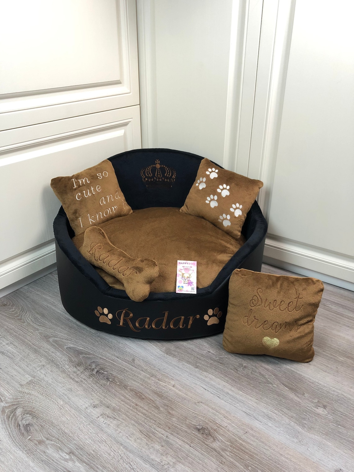 Black and brown personalized dog bed Faux leather pet bed Etsy