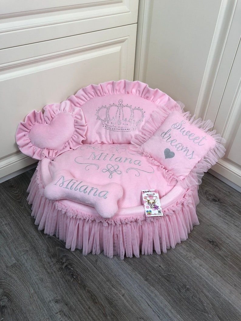 Baby Pink Luxury Princess Dog Bed Personalized Dog Bed With Etsy