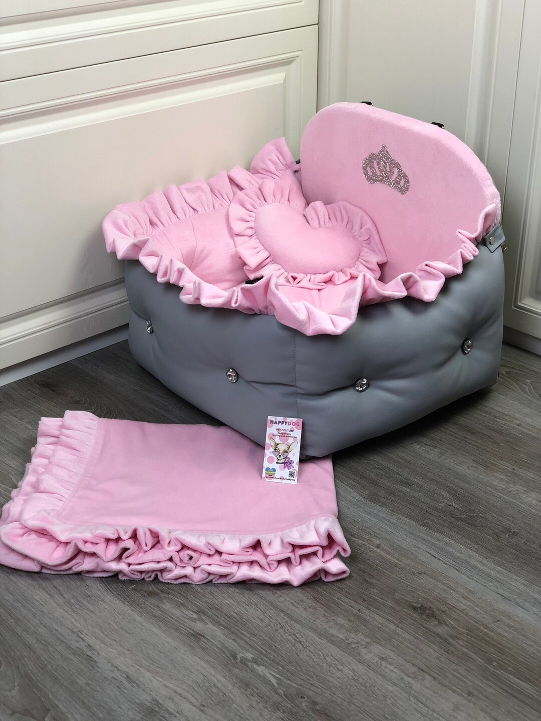 Gray and Pink Dog Car Seat Luxury Pink Pet Driving Kit Designer Dog Car