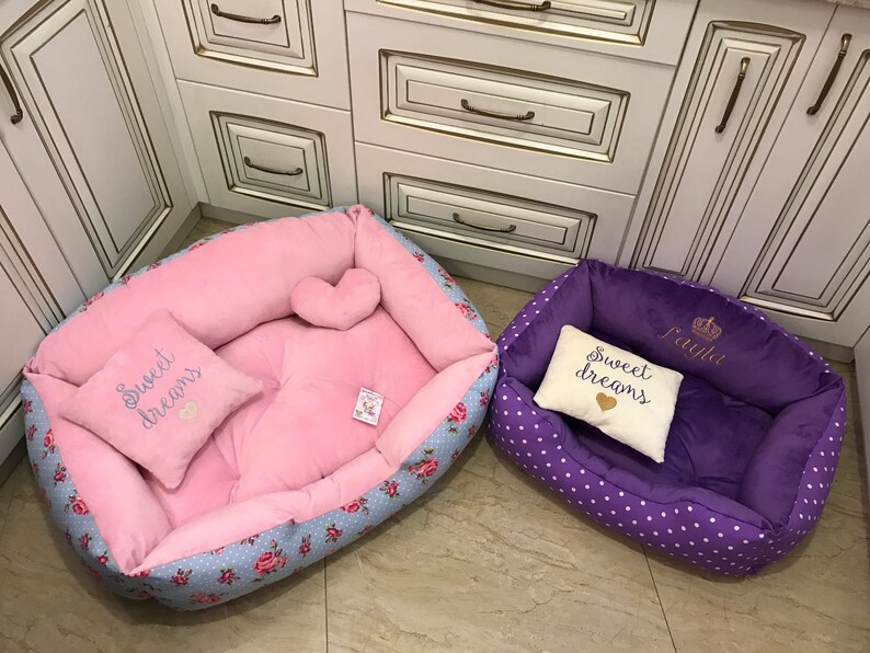 Purple and Polka Dot Dog Bed Purple and Cream Princess Dog Bed Etsy