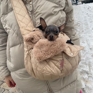 Beige small dog carrier Winter dog bag Puppy soft carrier Waterproof dog carrier Small dog carry on bag Customized pet carrier