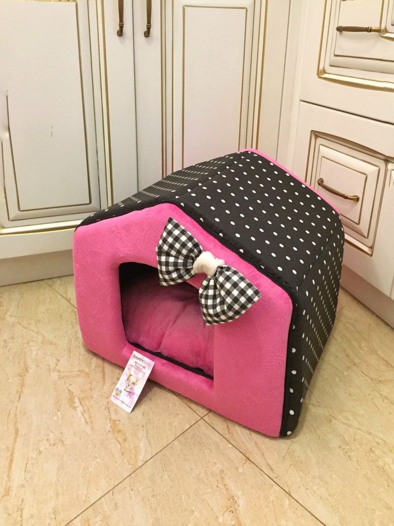 Pink and Black Polka Dot Dog House Personalized Puppy Bed Etsy