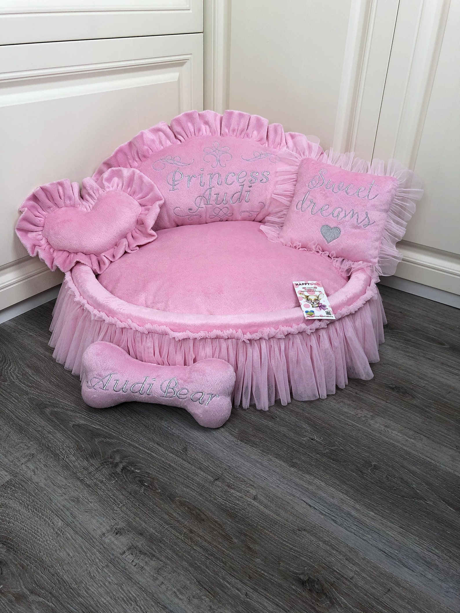 Baby pink princess dog bed Personalized dog bed with tulle Etsy