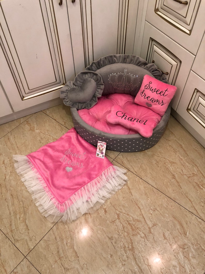 Baby pink princess dog bed Personalized dog bed Designer Etsy