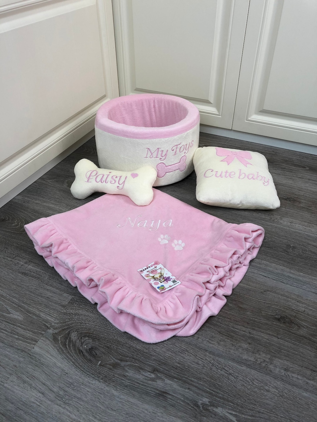 Cream and Baby Pink Dog Toy Basket Toy Storage for Dog Cat Toys Basket Luxury Dog Present Dog