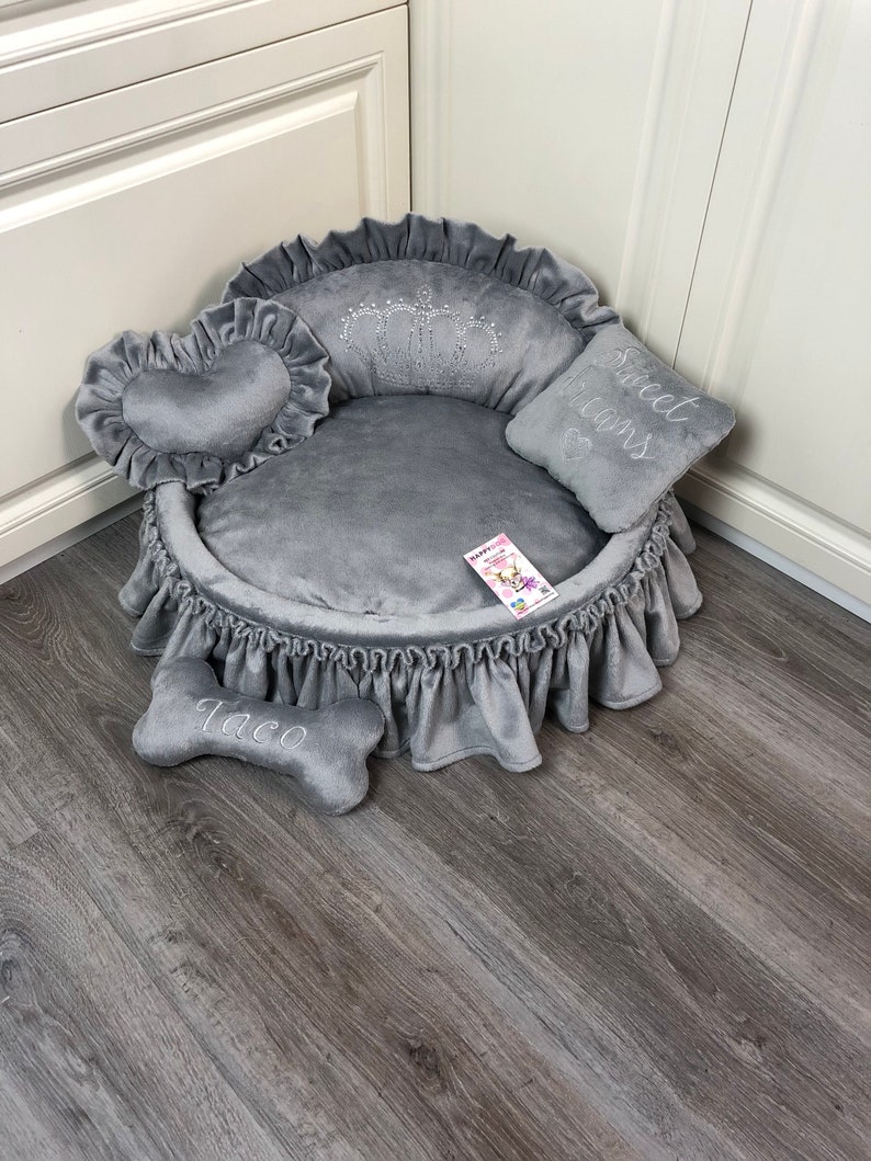 Luxury gray princess dog bed with crown sparkles Cat bed Etsy