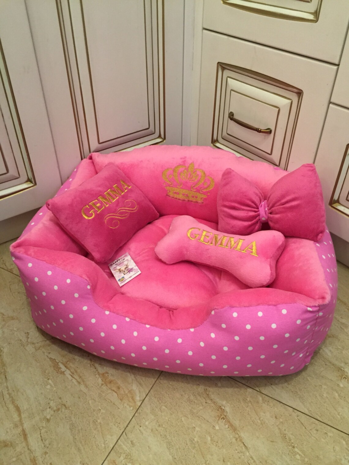 Pink and Polka Dot Dog Bed Pink and Golden Princess Dog Bed Etsy
