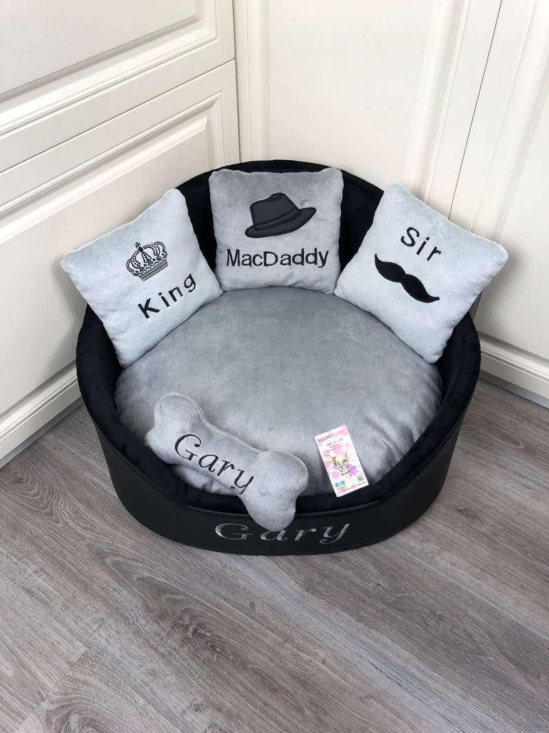 Black and Gray Personalized Dog Bed Faux Leather Pet Bed Etsy