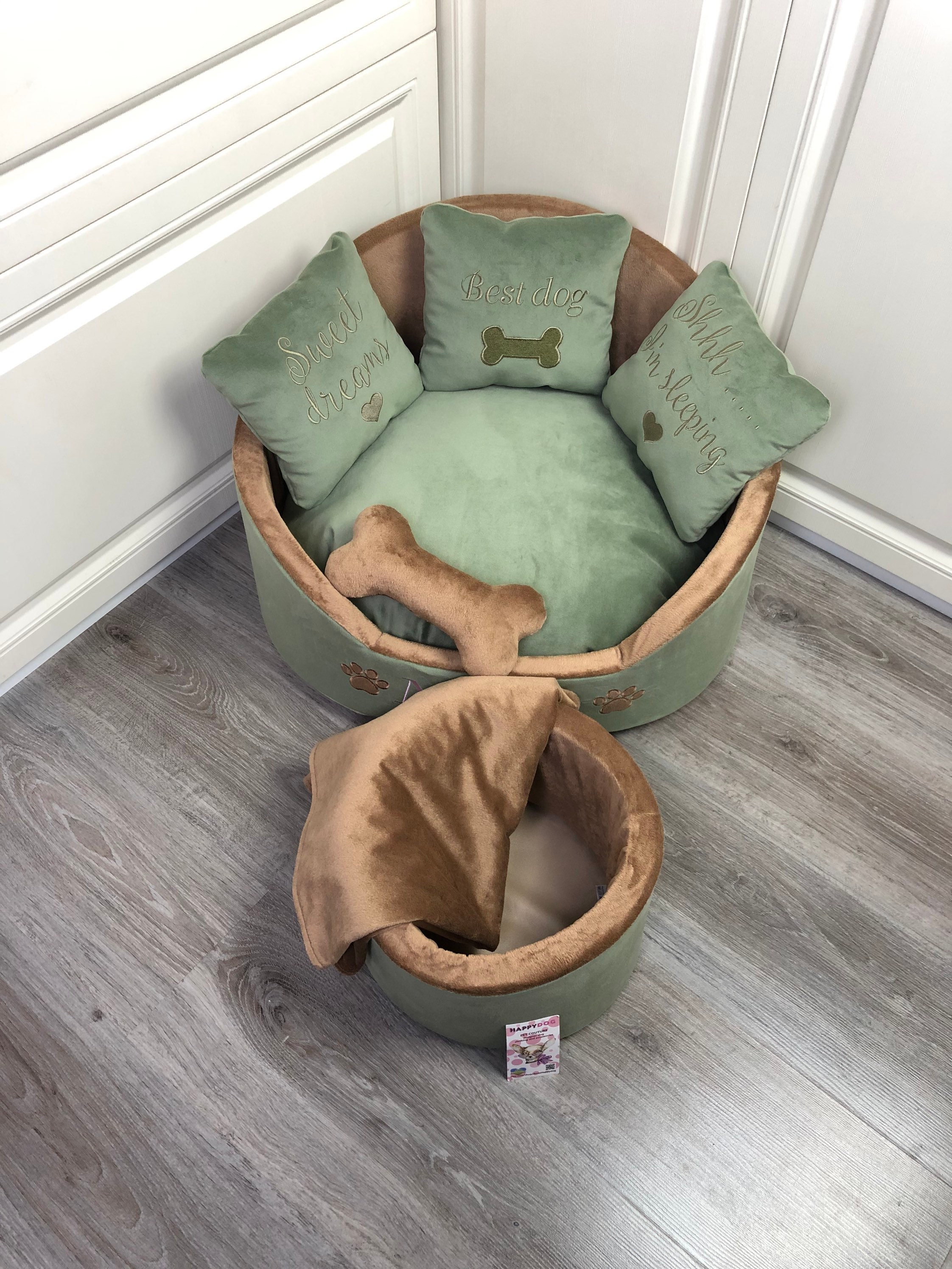 Salbei grün und braun Luxus Hund Bett Designer Haustier Bett Etsy