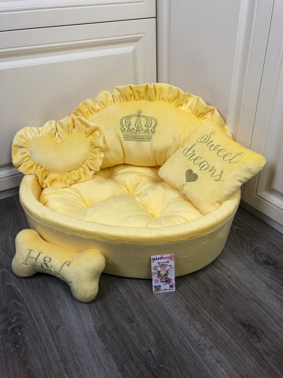 Luxury yellow designer dog bed Princess puppy bed Personalized Etsy