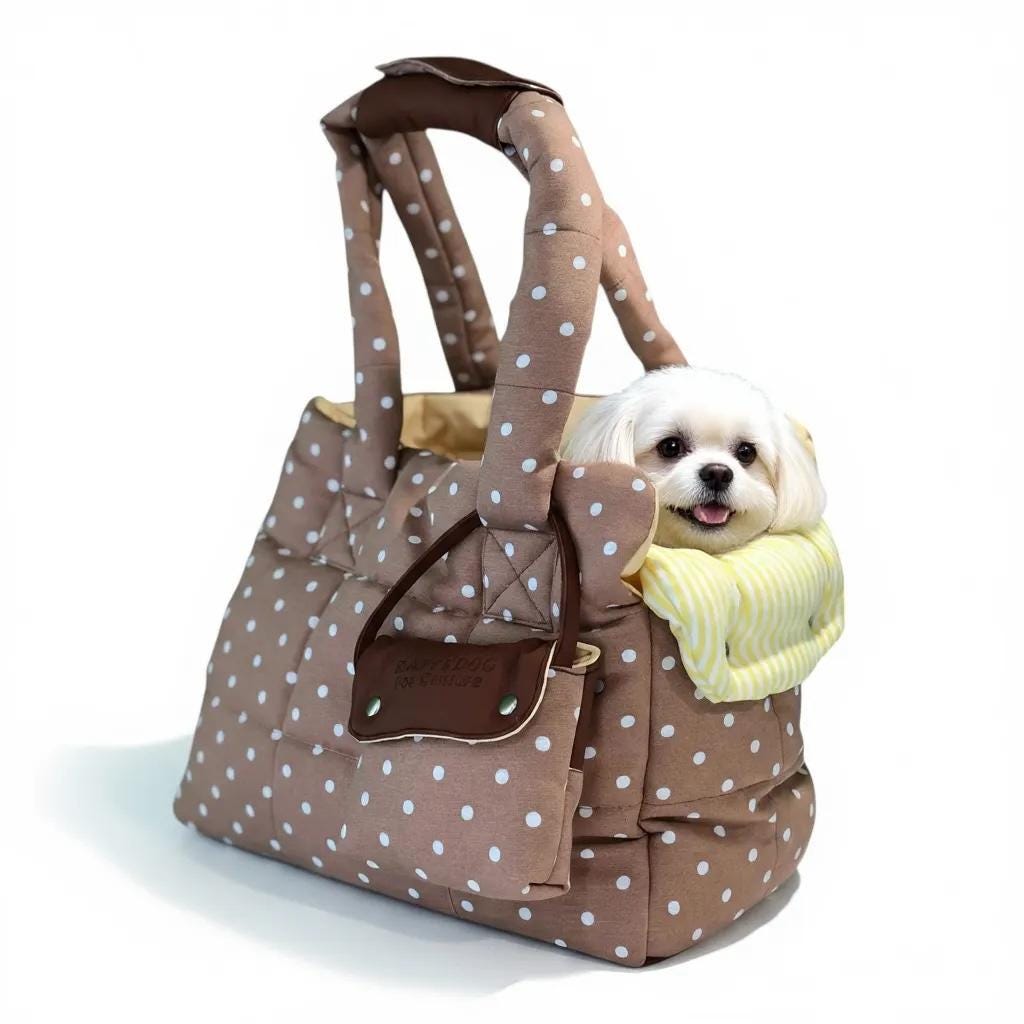 Sサイズ トートバッグ 犬用 ベージュ ドット柄 小型犬用 キャリー