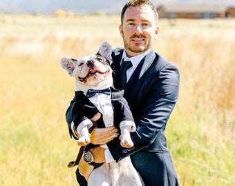 French bulldog dark blue tuxedo Formal dog suit Birthday dog costume French bulldog custom suit wedding dog ring bearer suit