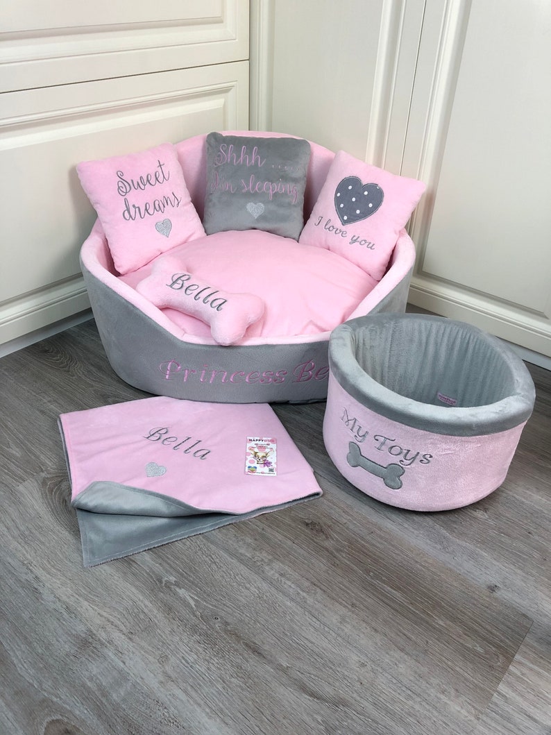 Pink and gray luxury dog bed Designer pet bed Cat bed Custom Etsy