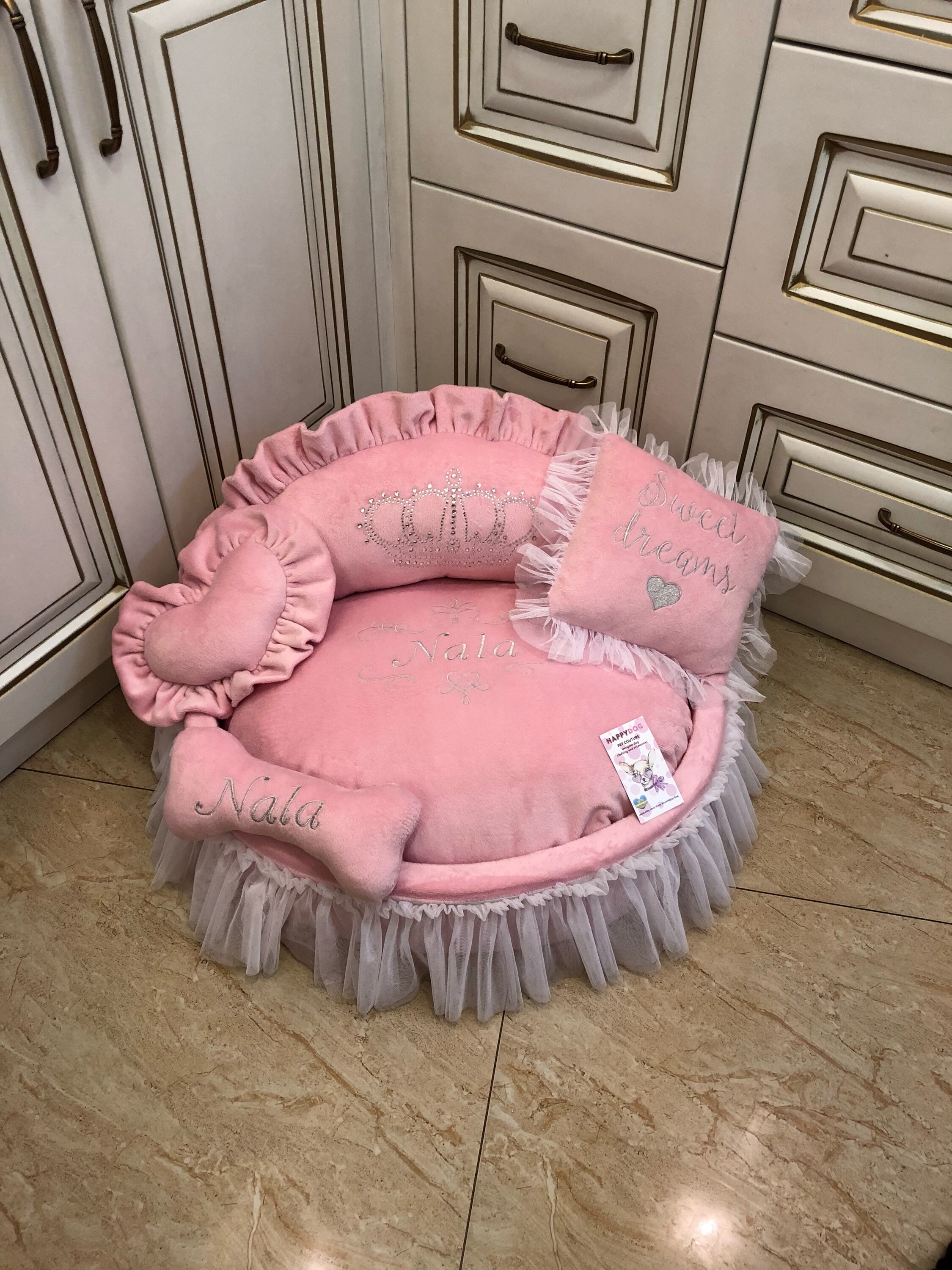 Baby Pink Princess Pet Bed Personalized Dog Bed With Tulle 