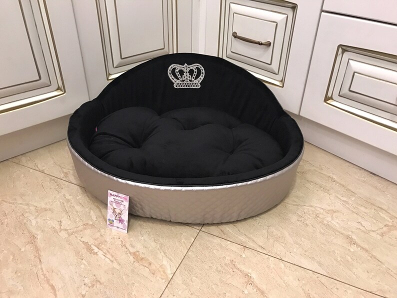Silver and black luxury dog bed Black dog bed with crown Etsy