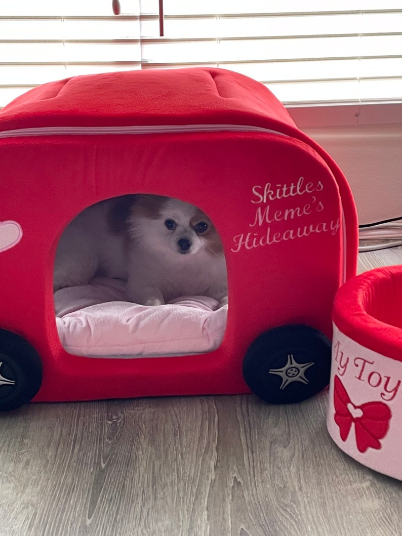 Red and Pink Dog House With Heart Windows Customized Dog Car Etsy