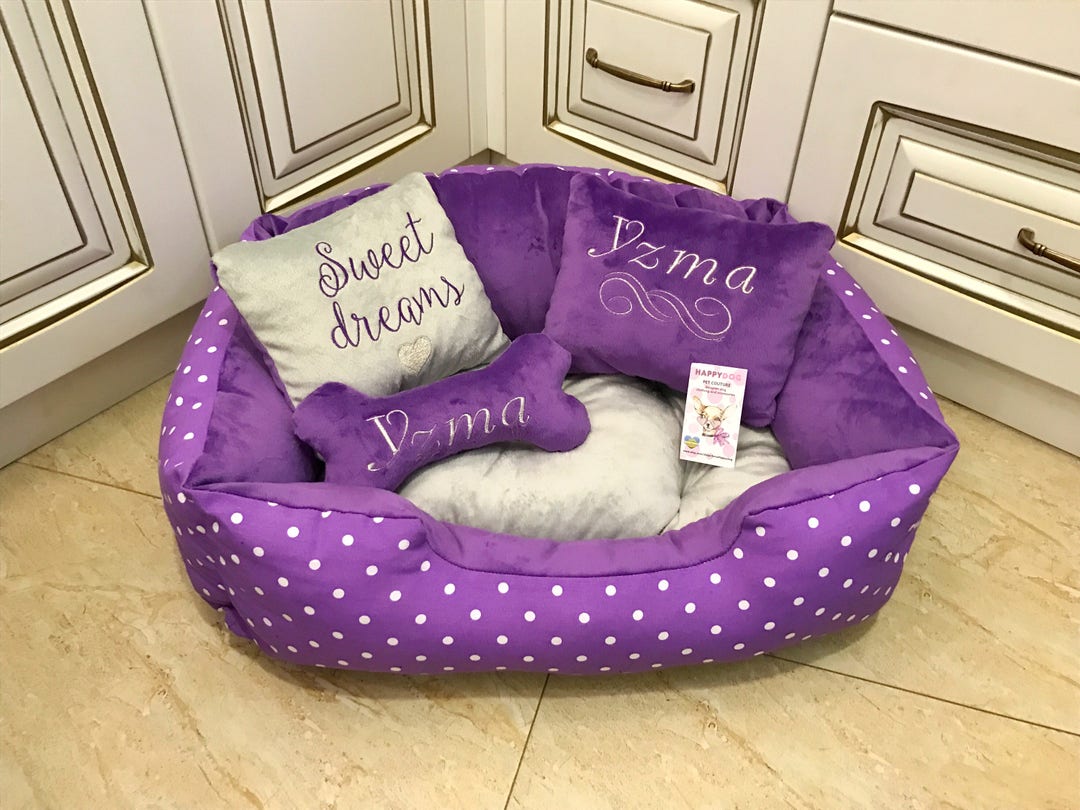 Purple and Polka Dot Dog Bed Purple and Gray Princess Dog Bed Etsy