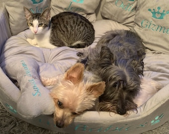 Cama de piel Minky gris para mascotas: cama de lujo para perros y gatos con almohadas