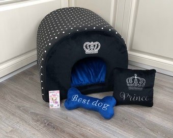 Black and navy blue luxury dog house Designer dog house for puppy Personalized dog bed Cat bed Customized dog bed Made to order puppy house