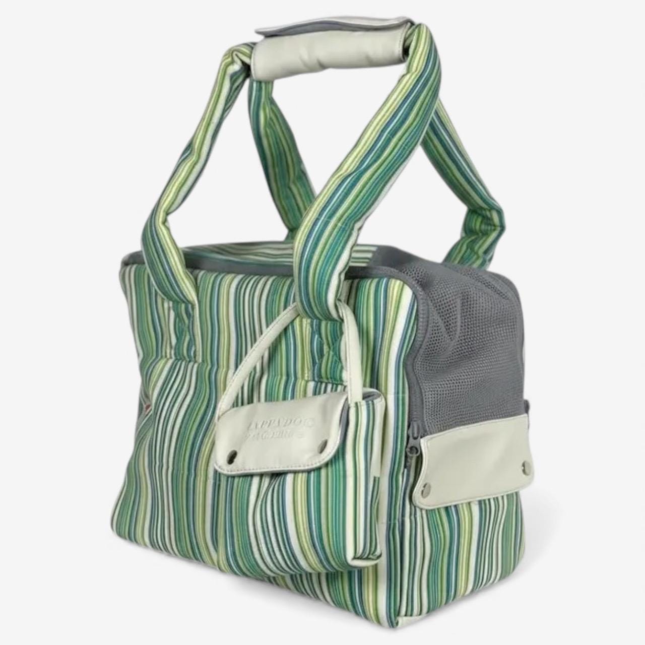 xs Size Green Striped & Cream Designer Dog Carrier For Puppy Or Small