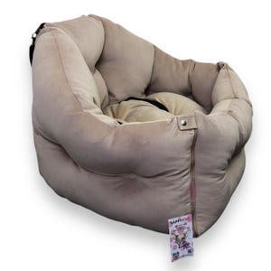 Beige fluwelen hondenautostoeltje Luxe beige autostoeltje voor huisdieren Designer hondenautostoeltje Luxe hondenbed voor op reis Custom autostoeltje