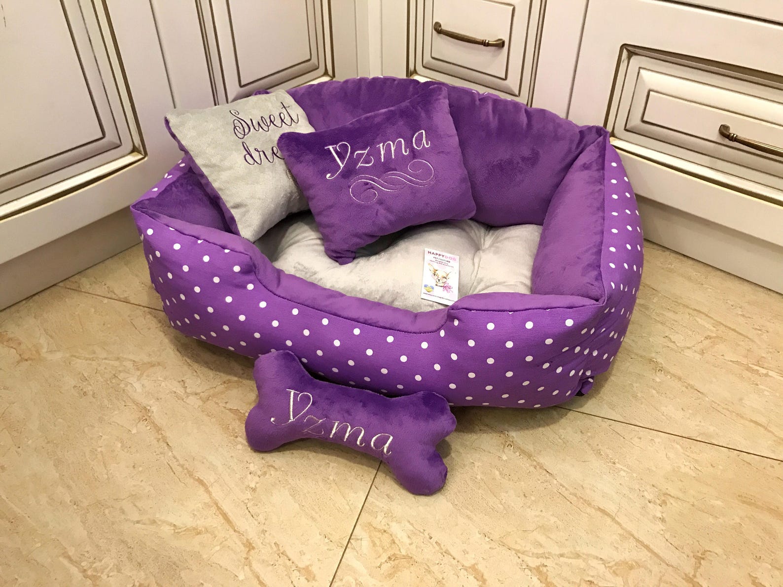 Purple and Polka Dot Dog Bed Purple and Gray Princess Dog Bed Etsy