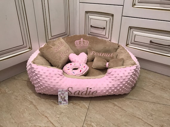 Pink and Beige Designer Pet Bed With Personalised Dog Toy Custom Made Dog Bed Pink Bed for Dog Pink and Brown Puppy Bed S M Dog Bed Etsy Canada