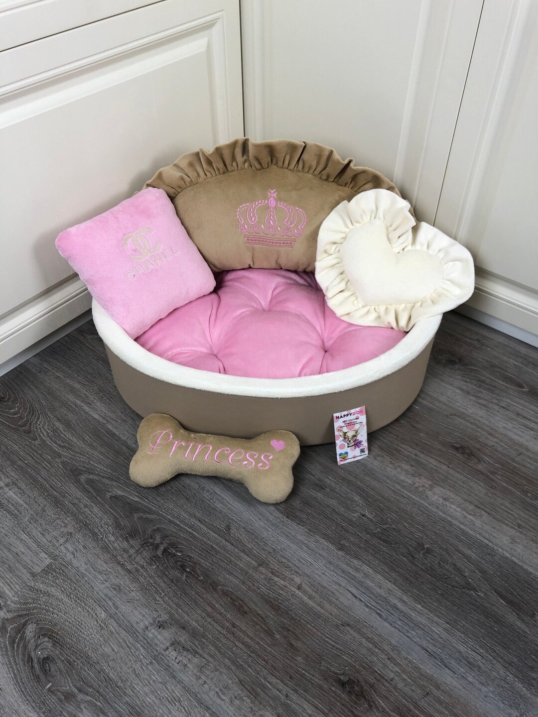 Beige and Pink Designer Dog Bed Personalized Dog Bed Designer Etsy