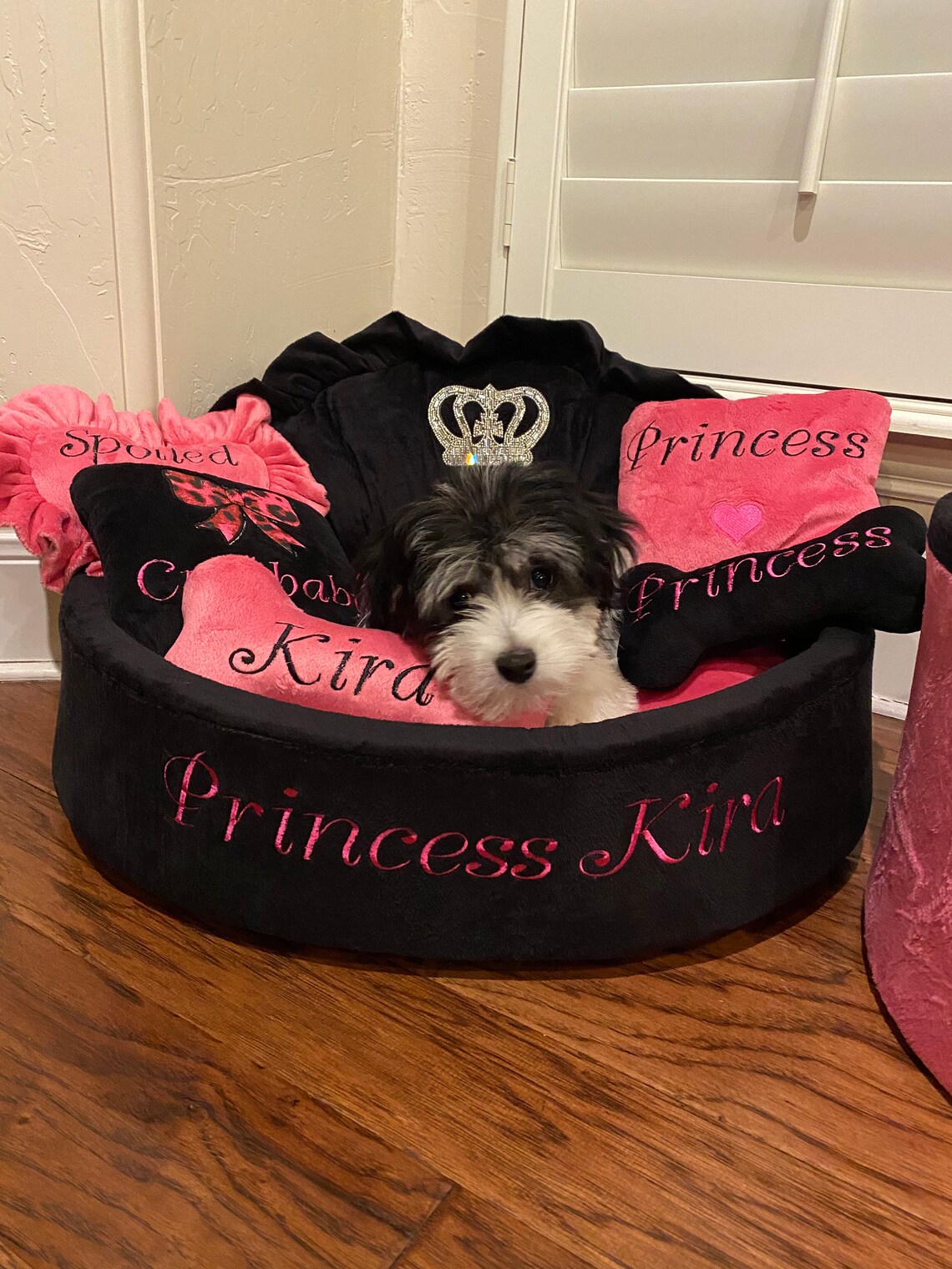 Black and Hot Pink Princess Dog Bed With Crown Sparkles Etsy