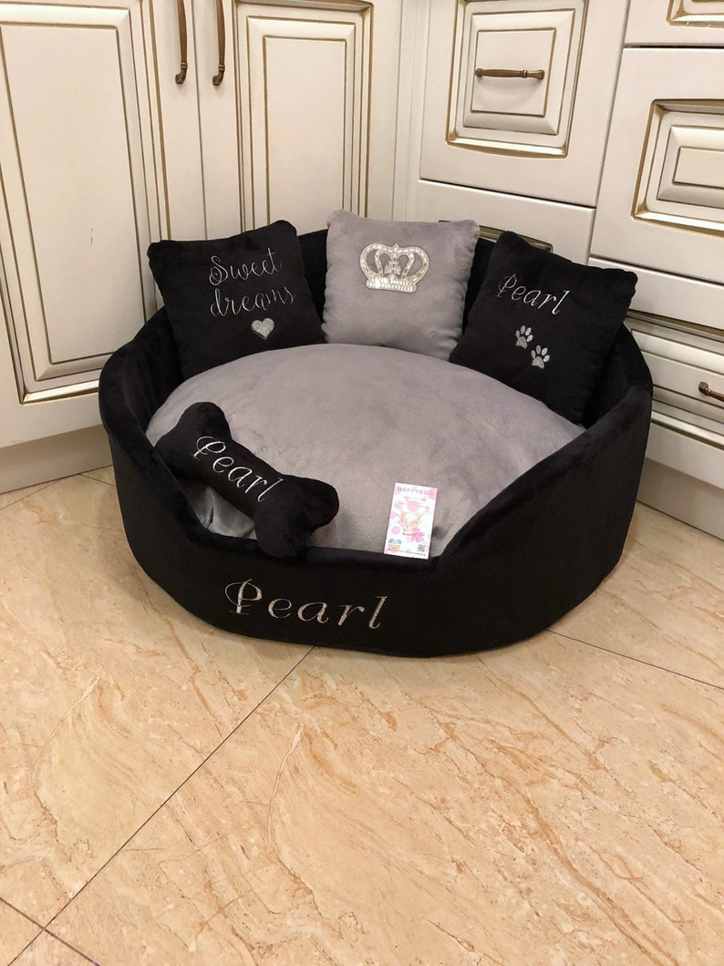 Black and Gray Princess Dog Bed Designer Pet Bed Cat Bed Grey Etsy