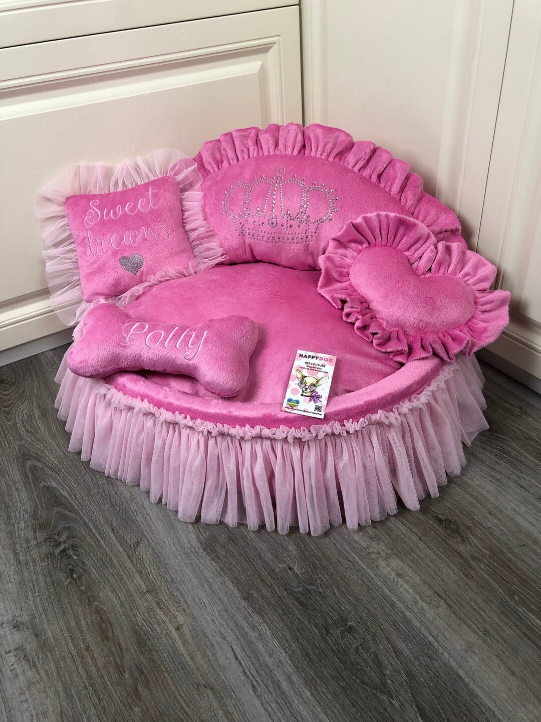 Pink Princess Dog Bed With Crown Sparkles Designer Pet Bed Cat Bed
