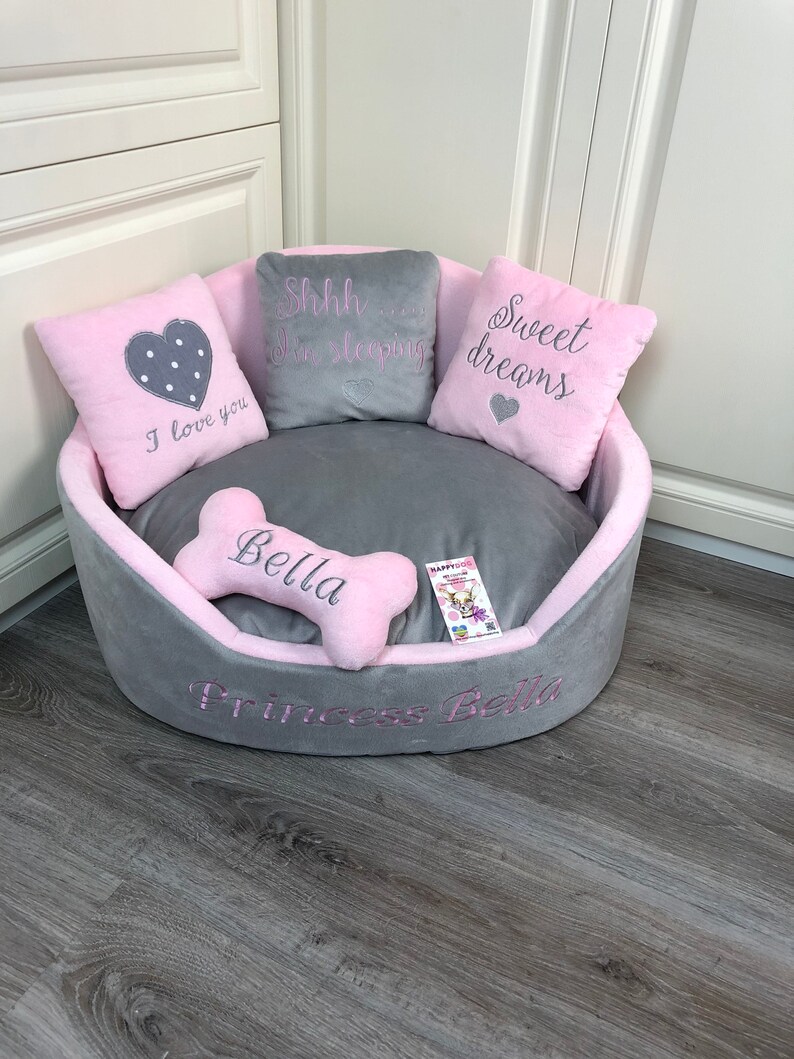 Pink and gray luxury dog bed Designer pet bed Cat bed Custom Etsy