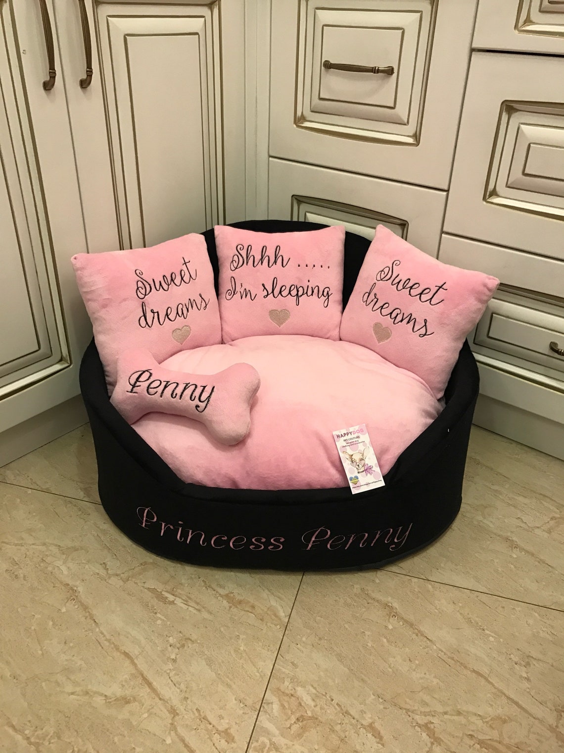 Black and Baby Pink Luxury Dog Bed Designer Baby Pink Pet Bed Etsy