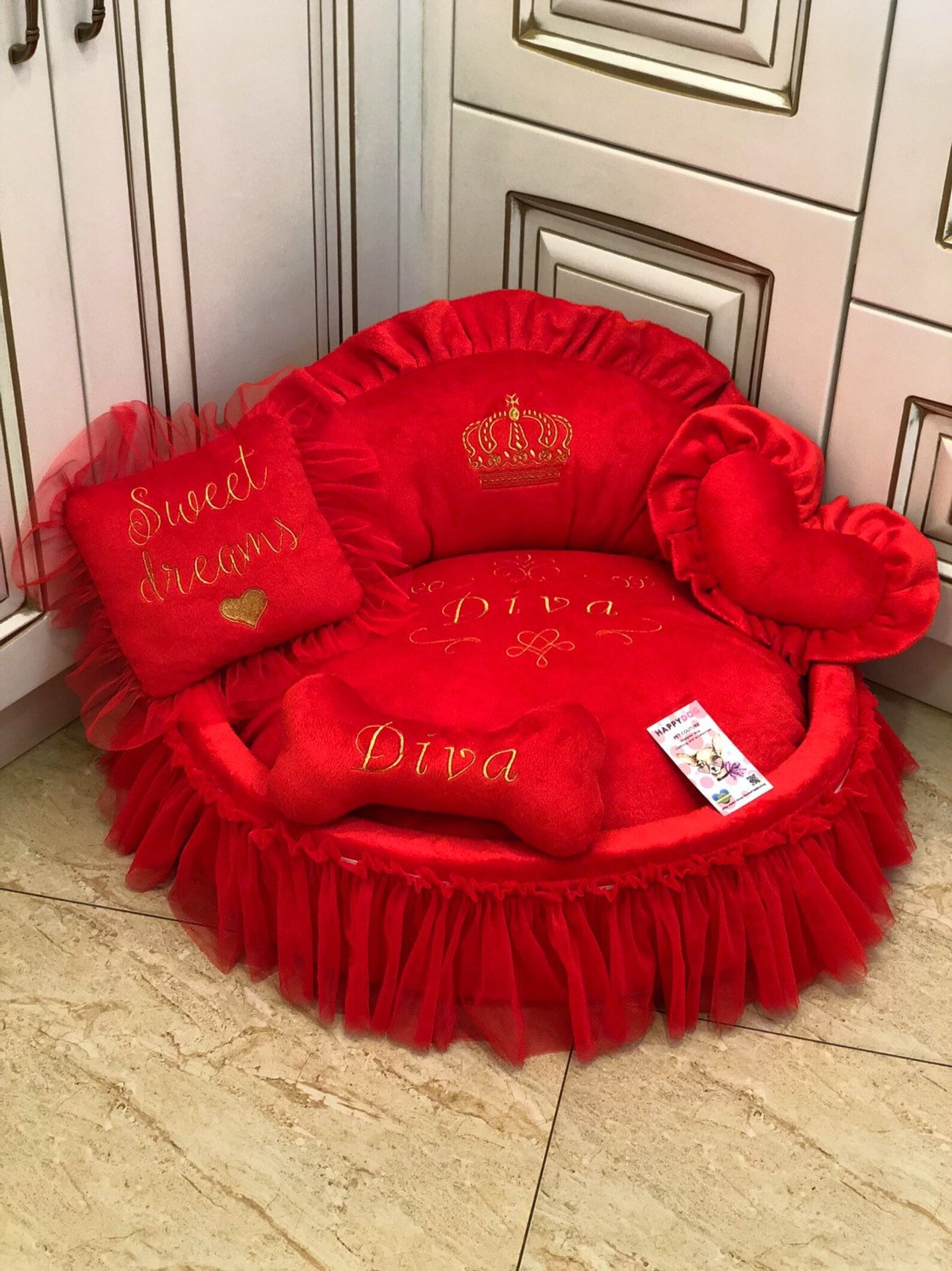 Red Luxury Dog Bed Princess Dog Bed in Red and Golden Etsy