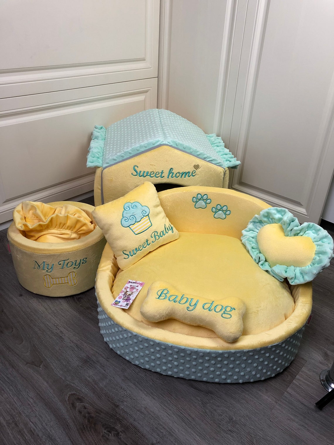 Yellow and mink luxury princess dog bed Personalized dog bed Etsy