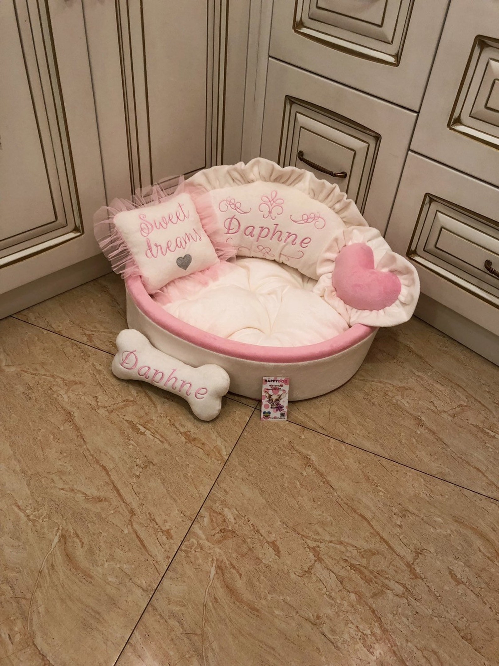 Cream and Baby Pink Princess Dog Bed Personalized Dog Bed Etsy