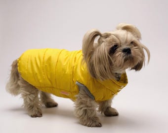 Chaleco de invierno personalizado para perros: microfibra amarilla, forro de piel de visón