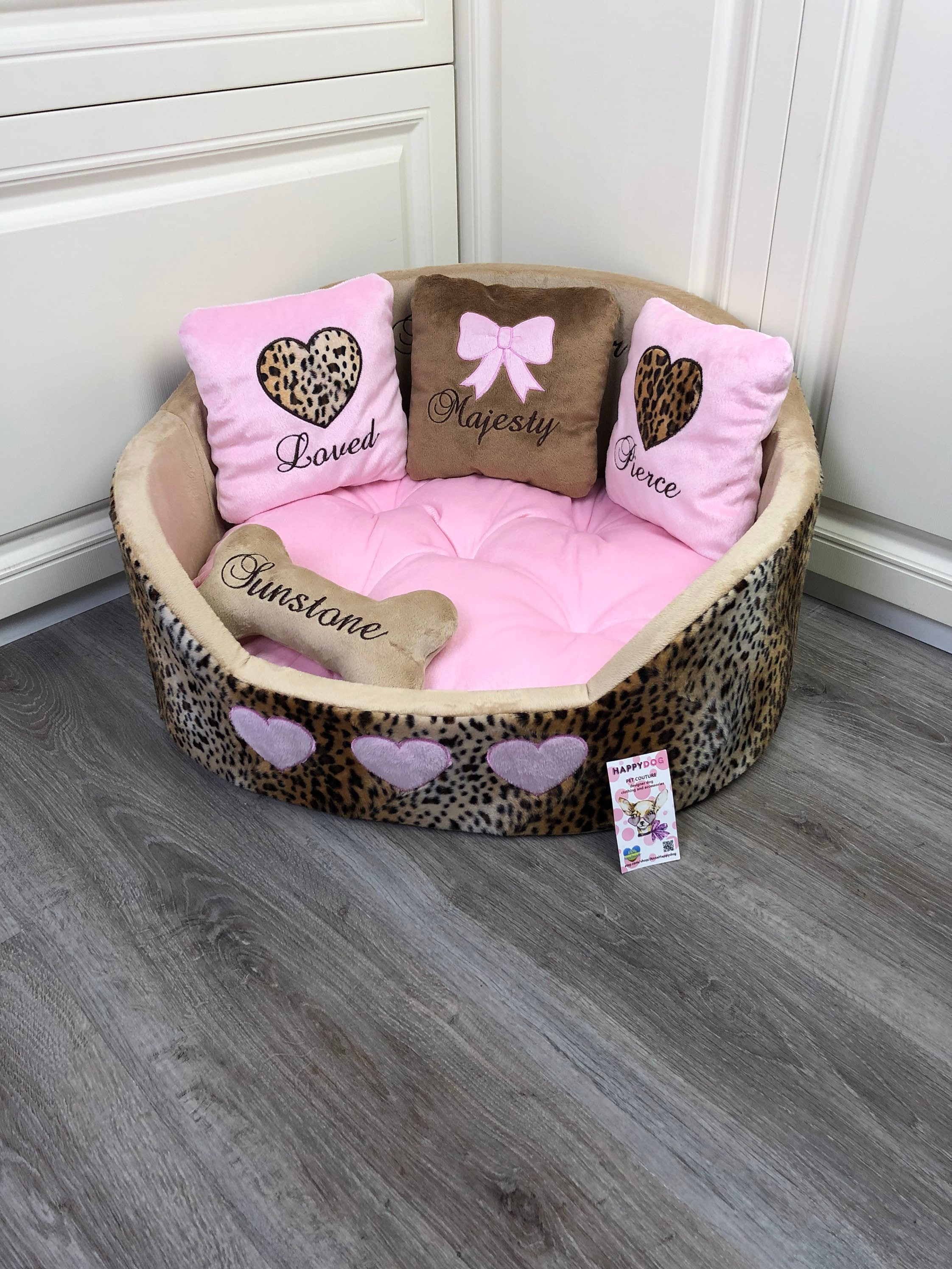 Cheetah and pink luxury princess dog bed Designer leopard pet Etsy
