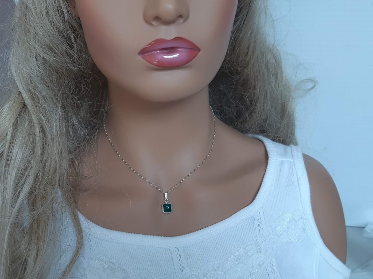 Grüner Onyx Anhänger kleiner quadratischer Edelstein 925 | Etsy
