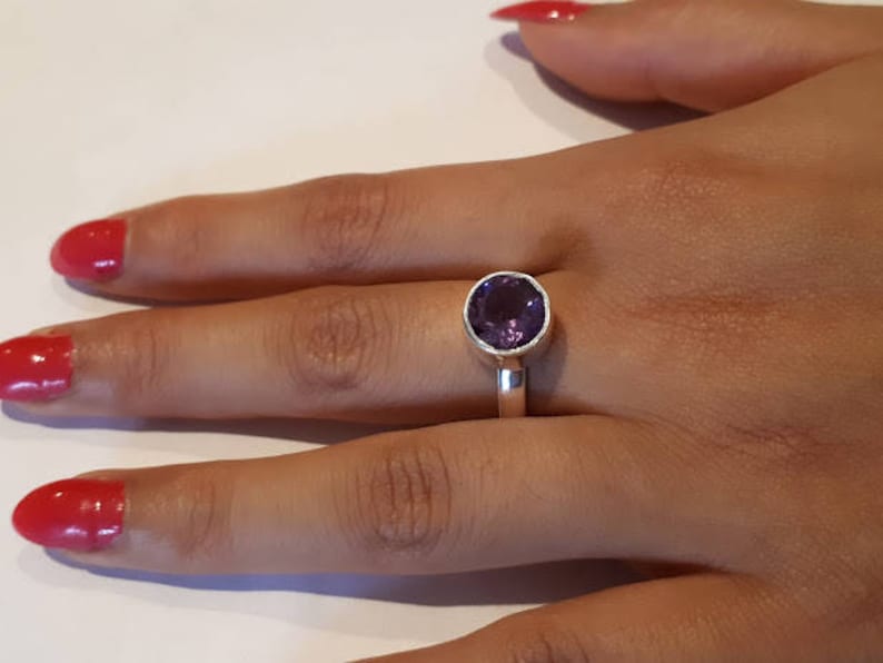 unique size 6.5 with option to resize 92.5 sterling silver Faceted amethyst ring